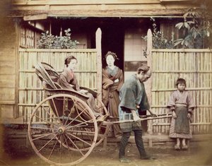 Dame i en rickshaw, ca. 1890-tallet (farget bilde)